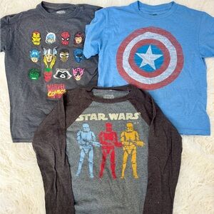 Disney Star Wars and Marvel Boys Shirts Small Bundle